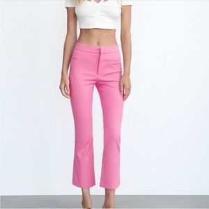 zara bubble gum pink slim cropped trousers